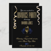 Invitation Black or élégant champagne fête de divorce (Devant / Derrière)