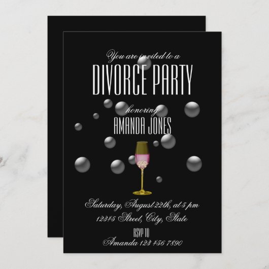 Invitation Black or élégant champagne fête de divorce (Devant / Derrière)