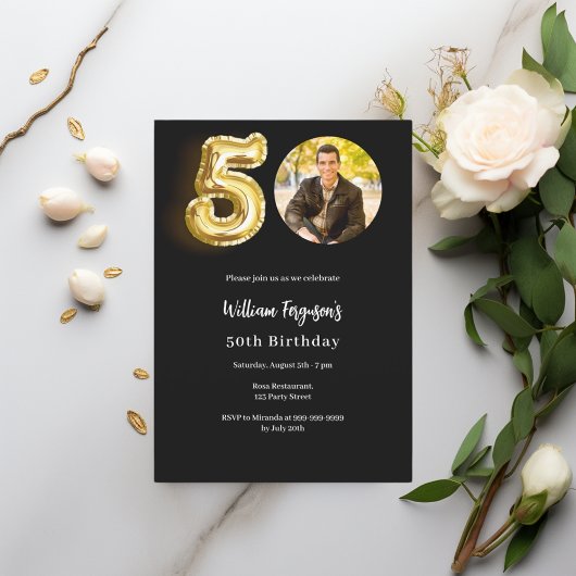 Invitation Black or photo 50e anniversaire