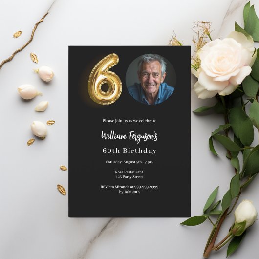 Invitation Black or photo 60e anniversaire