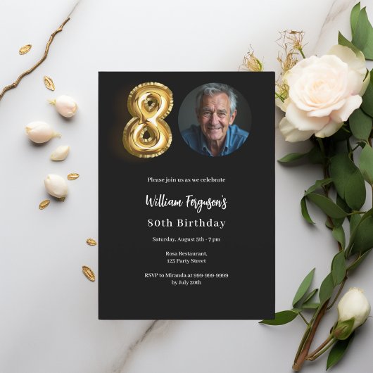 Invitation Black or photo 80e anniversaire