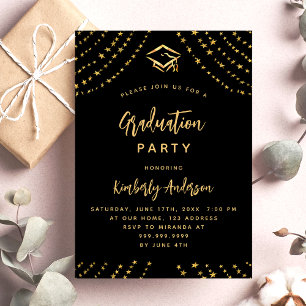 Invitation Black or stars fête de graduation moderne
