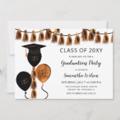 Invitation Black Orange Balloons Grad Casquette de la fête de (Devant)