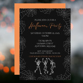Invitation Black Orange Dancing Skeletons Halloween Party