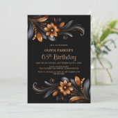 Invitation Black Orange Floral 65th Birthday Party (Debout devant)