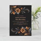 Invitation Black Orange Floral Birthday Party (Debout devant)