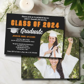 Invitation Black Orange Graduate Photo Party