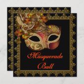 Invitation Black Orange Halloween Masquerade (Devant / Derrière)