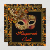 Invitation Black Orange Halloween Masquerade (Devant / Derrière)