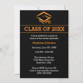 Invitation Black Orange Mortarboard Simple Graduation Party (Devant)
