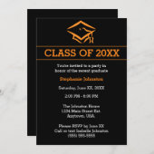 Invitation Black Orange Mortarboard Simple Graduation Party (Devant / Derrière)