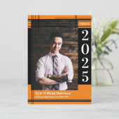 Invitation Black Orange School Couleur Graduation Photo Plaid (Debout devant)