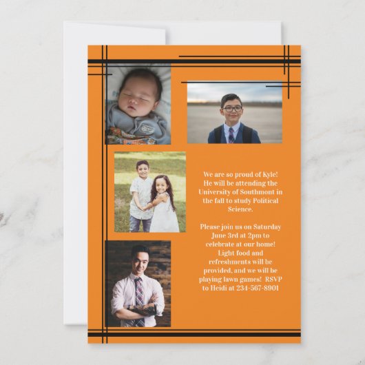 Invitation Black Orange School Couleur Graduation Photo Plaid (Dos)