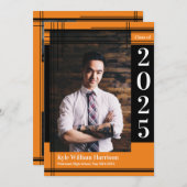 Invitation Black Orange School Couleur Graduation Photo Plaid (Devant / Derrière)