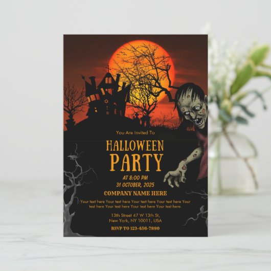 Invitation Black & Orange Simple Halloween Office Party (Debout devant)