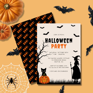 Invitation Black Orange sorcière Citrouille Adult Halloween P