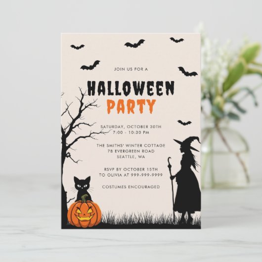 Invitation Black Orange sorcière Citrouille Adult Halloween P (Debout devant)