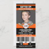 Invitation Black|Orange Ticket Style Baseball Anniversaire (Devant)