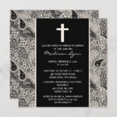 Invitation Black PAISLEY Baby Baptism Inviation (Devant / Derrière)