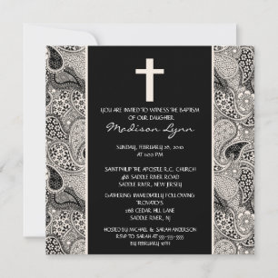 Invitation Black PAISLEY Baby Baptism Inviation