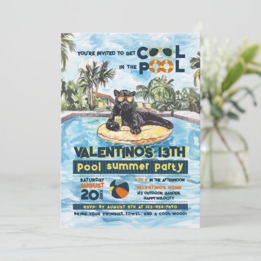 Invitation Black Panther Wild Pool Party Anniversaire Invitat (Debout devant)