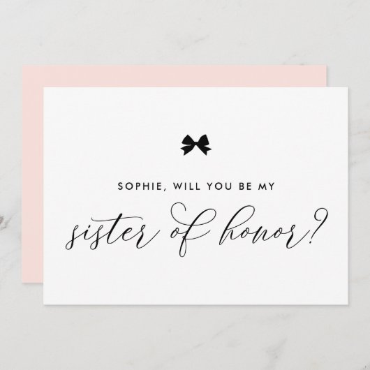 Invitation Black Parisian Bow will you be My Sister of Honor (Devant / Derrière)