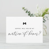 Invitation Black Parisian Bow you will be My Matron of Honor (Debout devant)
