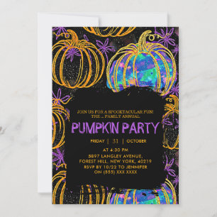 Invitation Black Parties scintillant Citrouille Halloween