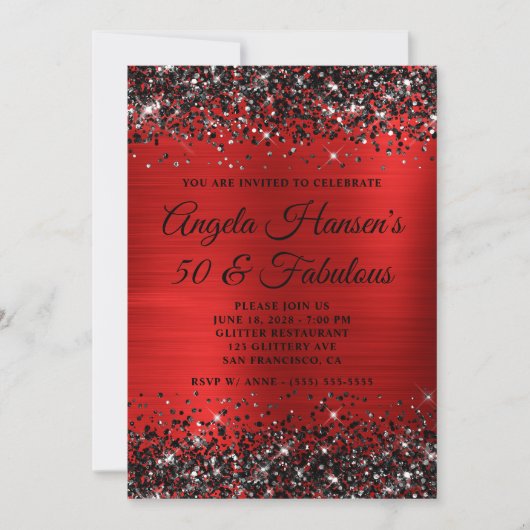 Invitation Black Parties scintillant Red Foil 50 et Fabuleux  (Devant)