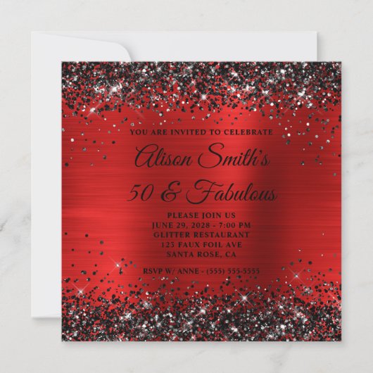 Invitation Black Parties scintillant Red Foil 50 et Fabuleux  (Devant)