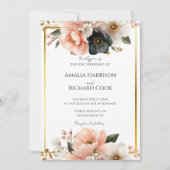 Invitation Black Peach Gold Floral Customizable Wedding  (Devant)