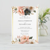 Invitation Black Peach Gold Floral Customizable Wedding  (Debout devant)