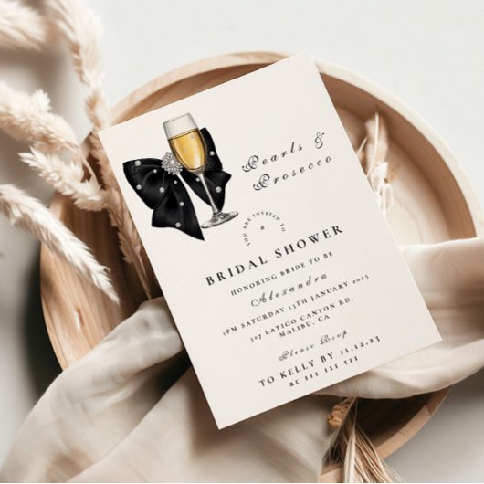 Invitation Black Pearl Bow Bridal Shower