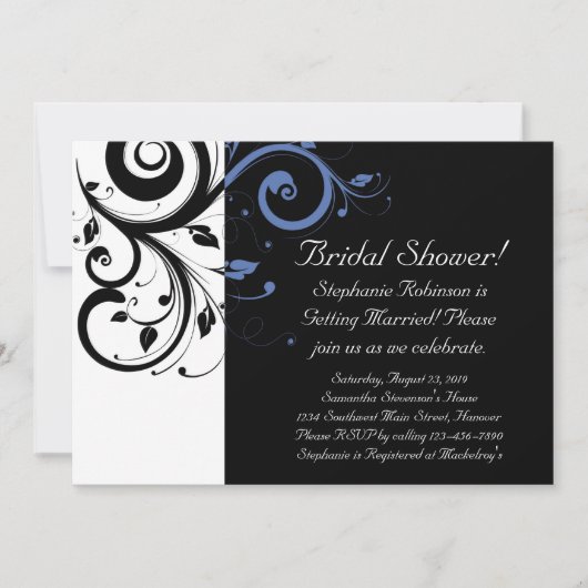 Invitation Black Periwinkle Cornflower Blue Floral Mariage (Devant)