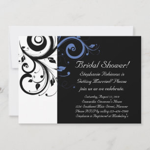 Invitation Black Periwinkle Cornflower Blue Floral Mariage