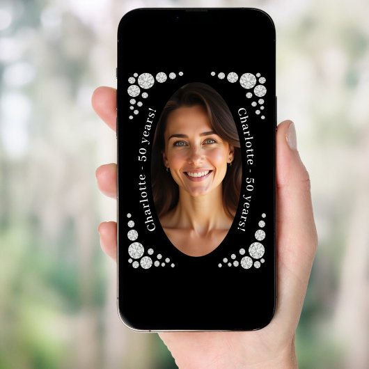 Invitation Black photo diamonds birthday