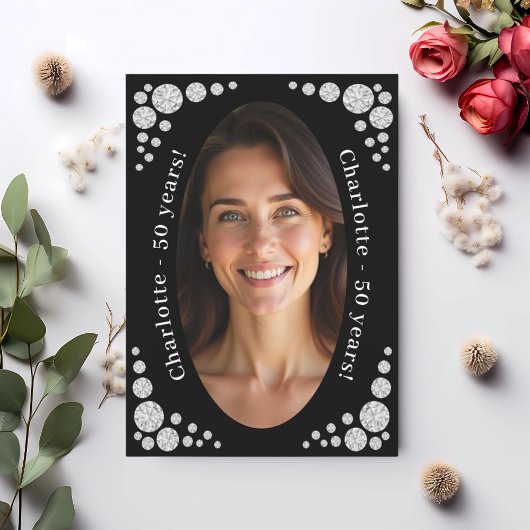 Invitation Black photo diamonds birthday