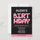 Invitation Black Pink 3d bubble gum anniversaire  (Devant)