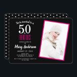 Invitation Black Pink 50 et Fabulous 50th Birthday Party<br><div class="desc">Une belle invitation photo moderne de 50ème anniversaire rose et noir que vous pouvez personnaliser et envoyer pour votre fête du cinquantième anniversaire. Les mots "50 and Fabulous" sont définis à l'aide de la typographie populaire. Remplacez l'exemple de photo par le vôtre. Les couleurs de texte rose et noir peuvent...</div>