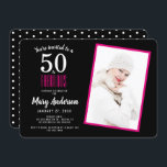 Invitation Black Pink 50 et Fabulous 50th Birthday Party<br><div class="desc">Une belle invitation photo moderne de 50ème anniversaire rose et noir que vous pouvez personnaliser et envoyer pour votre fête du cinquantième anniversaire. Les mots "50 and Fabulous" sont définis à l'aide de la typographie populaire. Remplacez l'exemple de photo par le vôtre. Les couleurs de texte rose et noir peuvent...</div>