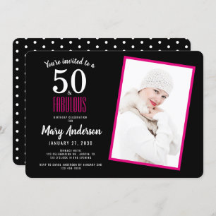 Invitation Black Pink 50 et Fabulous 50th Birthday Party