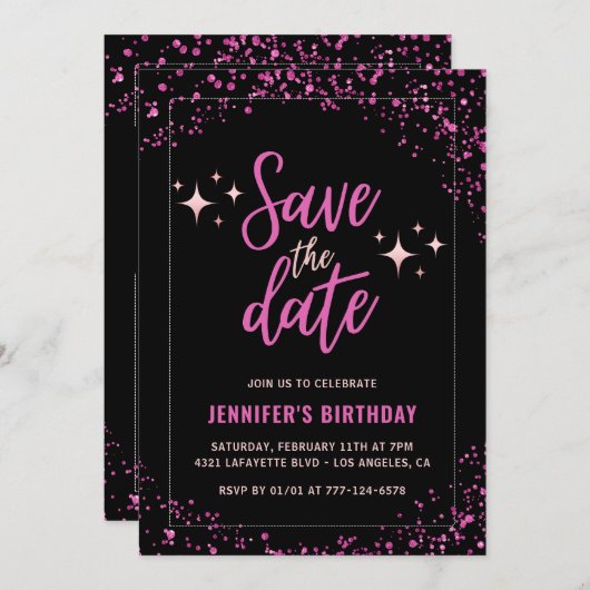 Invitation Black Pink à 37e anniversaire Enregistr (Devant / Derrière)