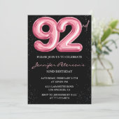 Invitation Black Pink Balloon Glam 92e anniversaire (Debout devant)