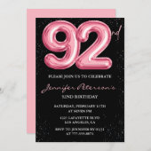 Invitation Black Pink Balloon Glam 92e anniversaire (Devant / Derrière)