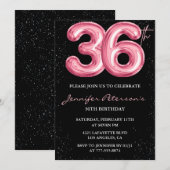Invitation Black Pink Balloon Glam Parties scintillant 36e an (Devant / Derrière)