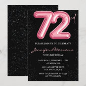 Invitation Black Pink Balloon Glam Parties scintillant 72e an (Devant / Derrière)