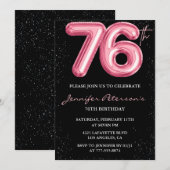 Invitation Black Pink Balloon Glam Parties scintillant 76e an (Devant / Derrière)