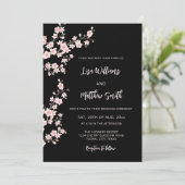 Invitation Black Pink Cherry Blossom Photo Wedding (Debout devant)