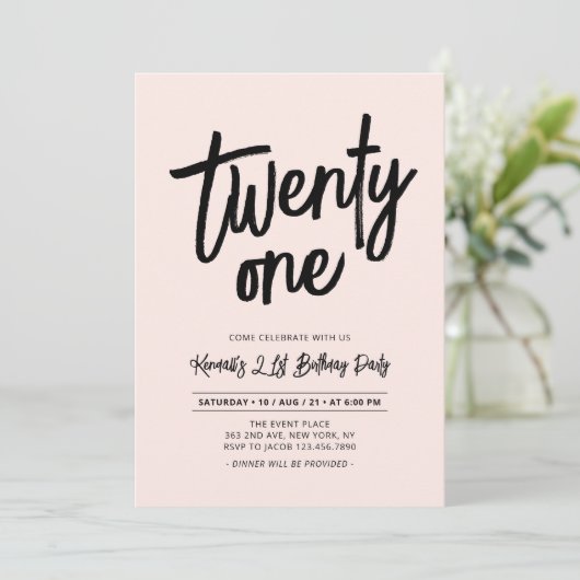 Invitation Black & Pink | Chic Twenty One 21e Anniversaire (Debout devant)