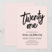 Invitation Black & Pink | Chic Twenty One 21e Anniversaire (Devant / Derrière)